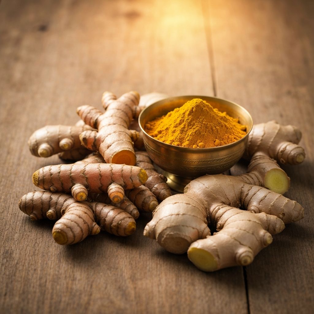 Fresh turmeric roots and spices